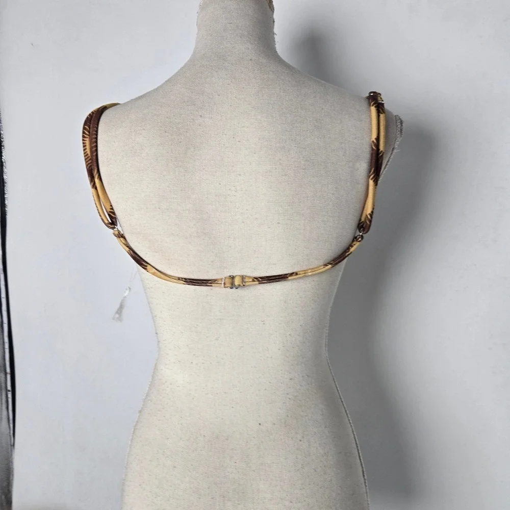 Frankies‎ Bikinis Sun Print Bikini Top Large Brown Yellow Twist Front